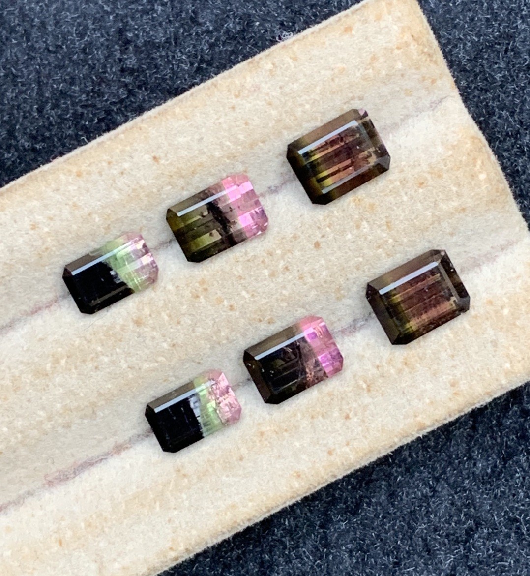 6.60ct natural mix bi colors faceted tourmaline pairs 7.4mm to 7.2mm