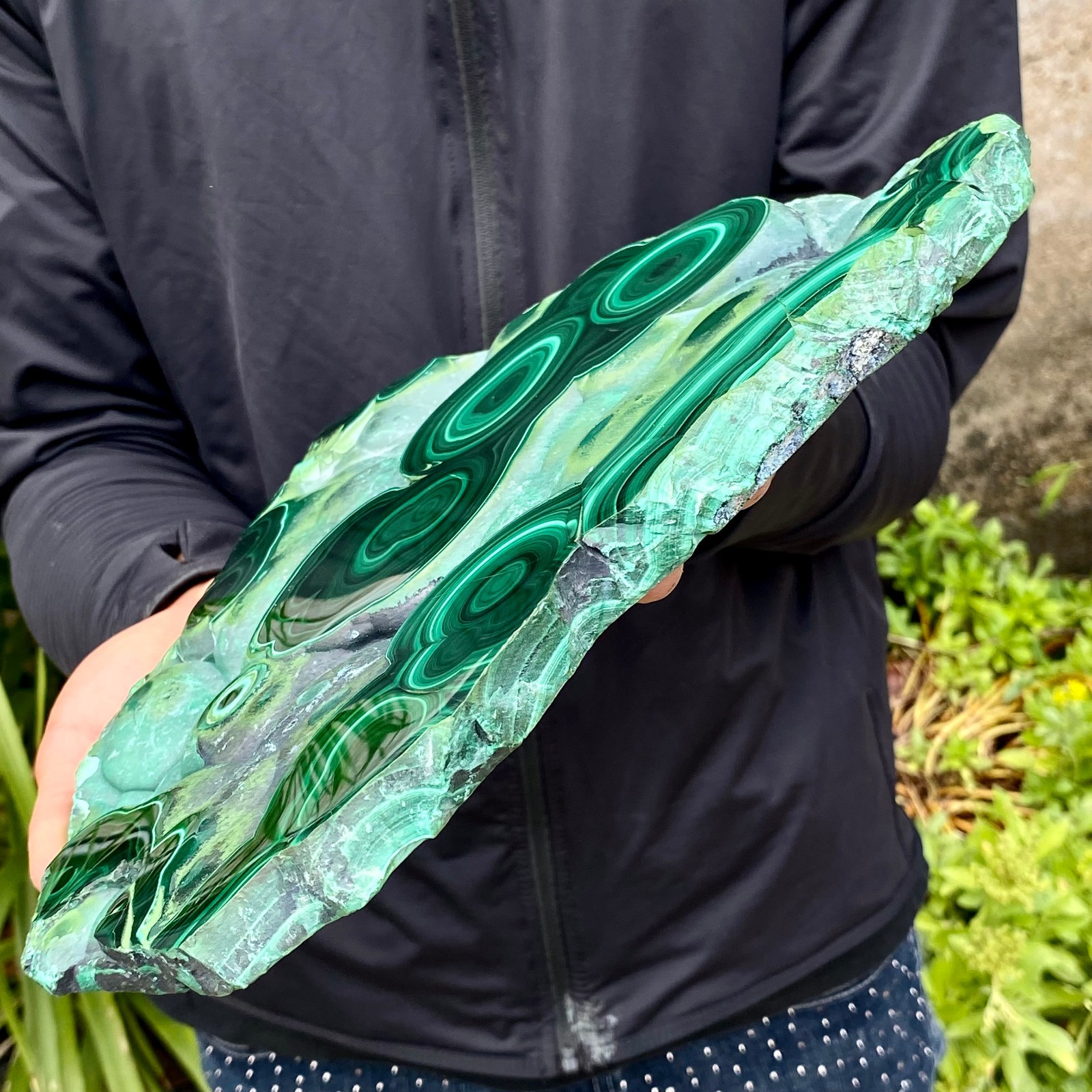 4.67LB Natural malachite slice quartz crystal luster mineral specimen