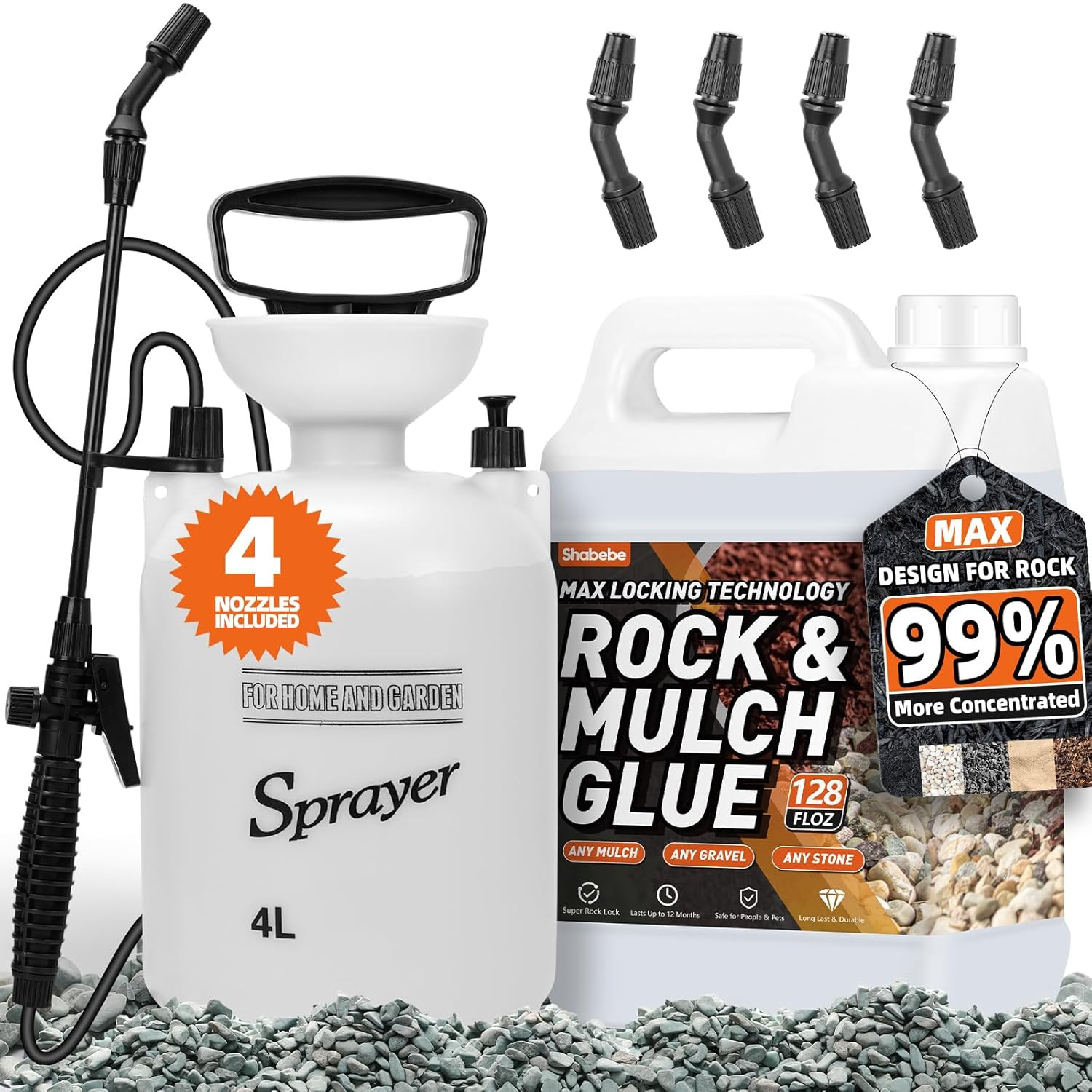 Rock Glue, 1Gallon Mulch Glue for Landscaping with Sprayer, 99% Ultra Stick Pea