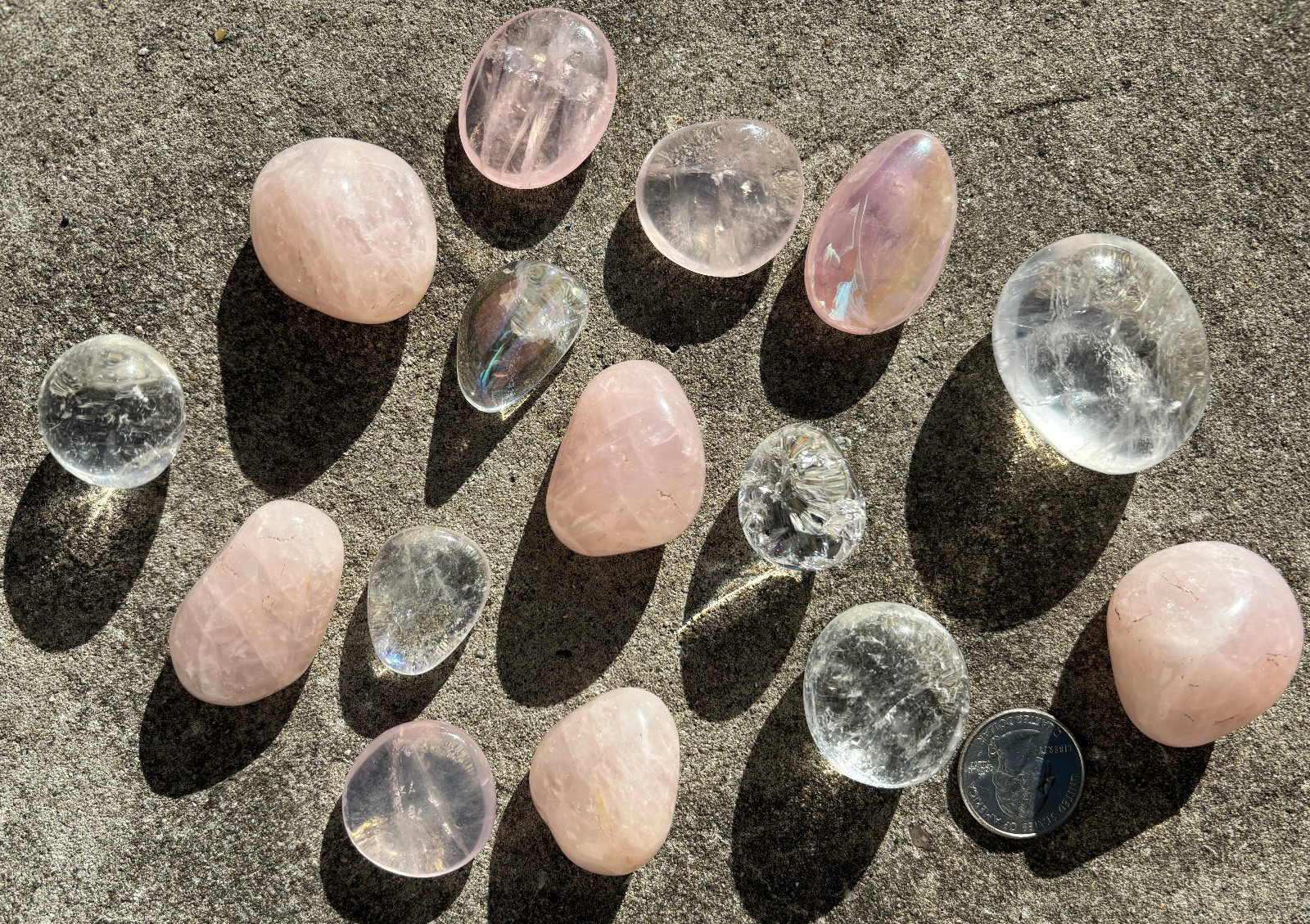 USA SALE 333g LOT ROSE/GIRASOL/FIRE ICE/PINK AURA/CLEAR QUARTZ TUMBLES TUMBLE