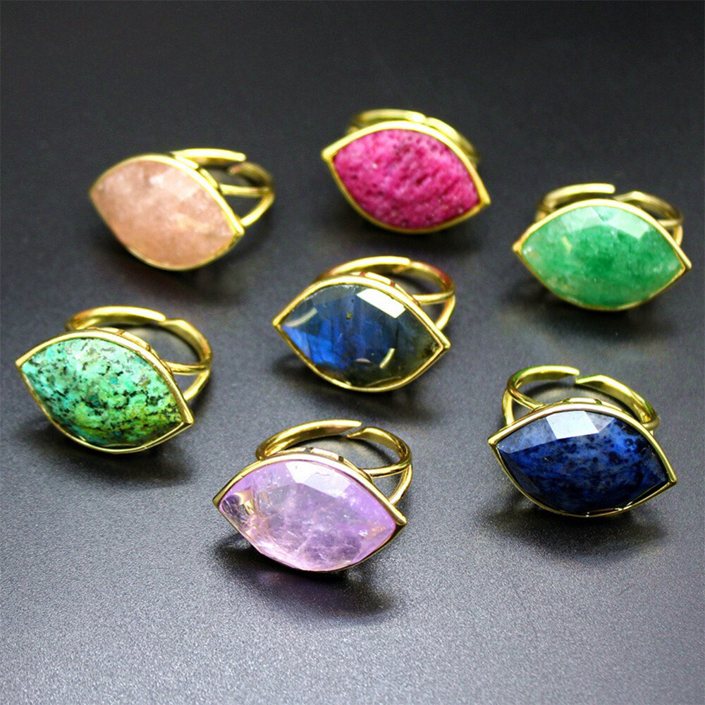 Eye of Horus Oval Faceted Crystal Ra Ring Egyptian Symbol Gemstone Bead Jewelry