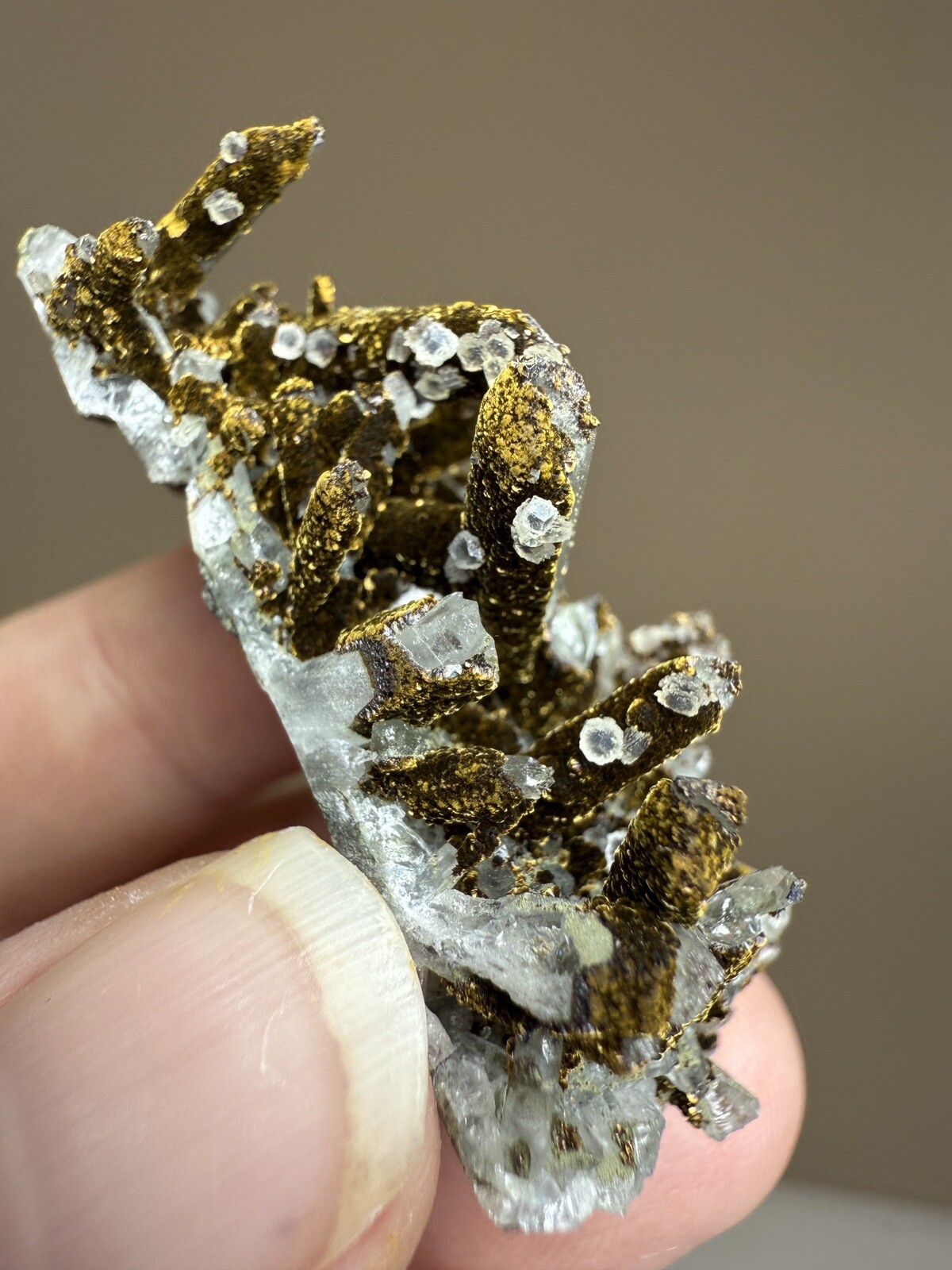 STUNNING Druzy Calcite & Bronze Velvet Chalcopyrite on Quartz Cluster • China