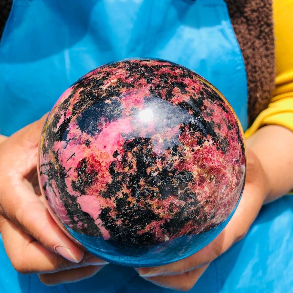 5.85 LB Natural Rhodonite Crystal Sphere Pink Black Healing Gem Stone 4774