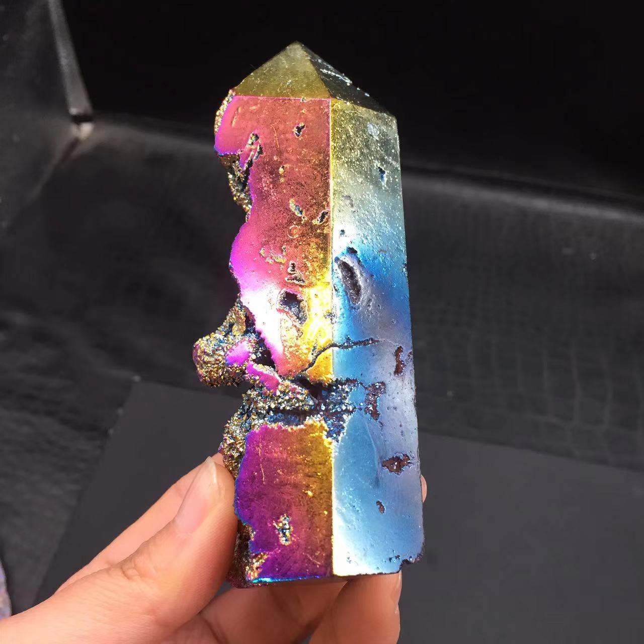 Angel Aura Natural Sphalerite Druzy Crystal Geode Point Pillar Healing Decorate
