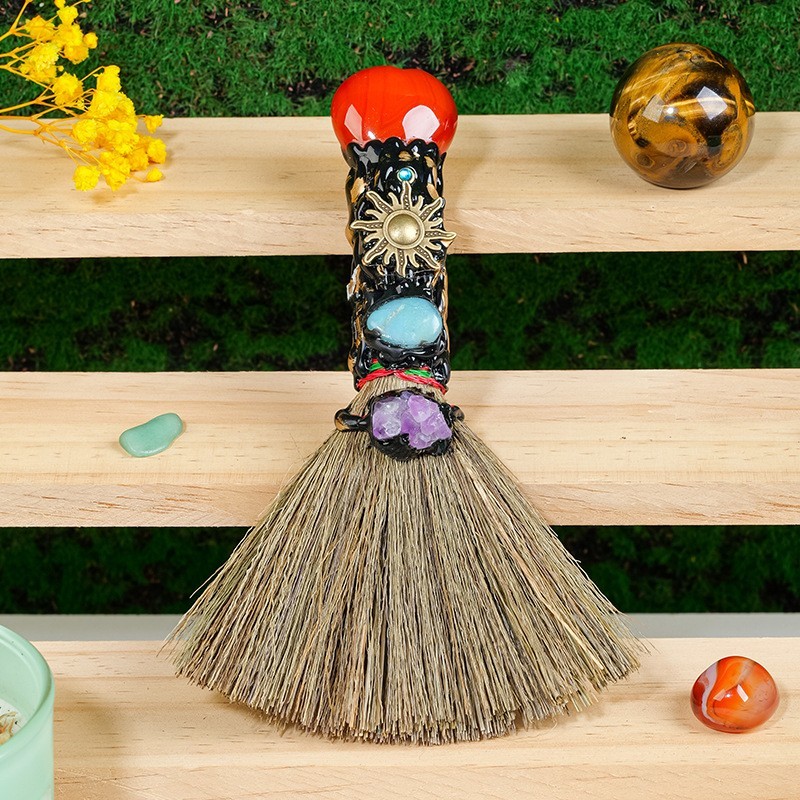 Enchanted Mini Witch Broom Crystal Protection Altar Tool Pagan Wiccan Decor Gift