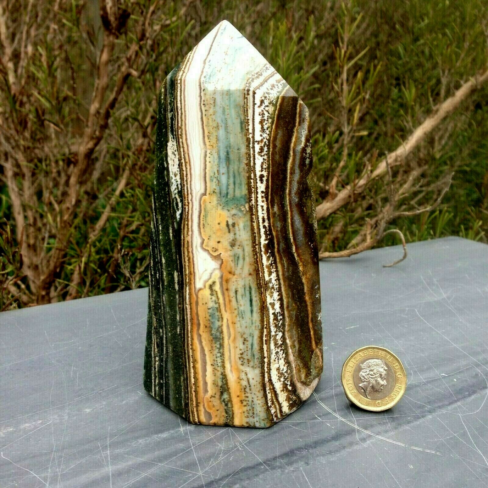 Ocean Jasper Large Crystal Point Obelisk Tower Atlantis Stone 788g 13.8×6.7cm