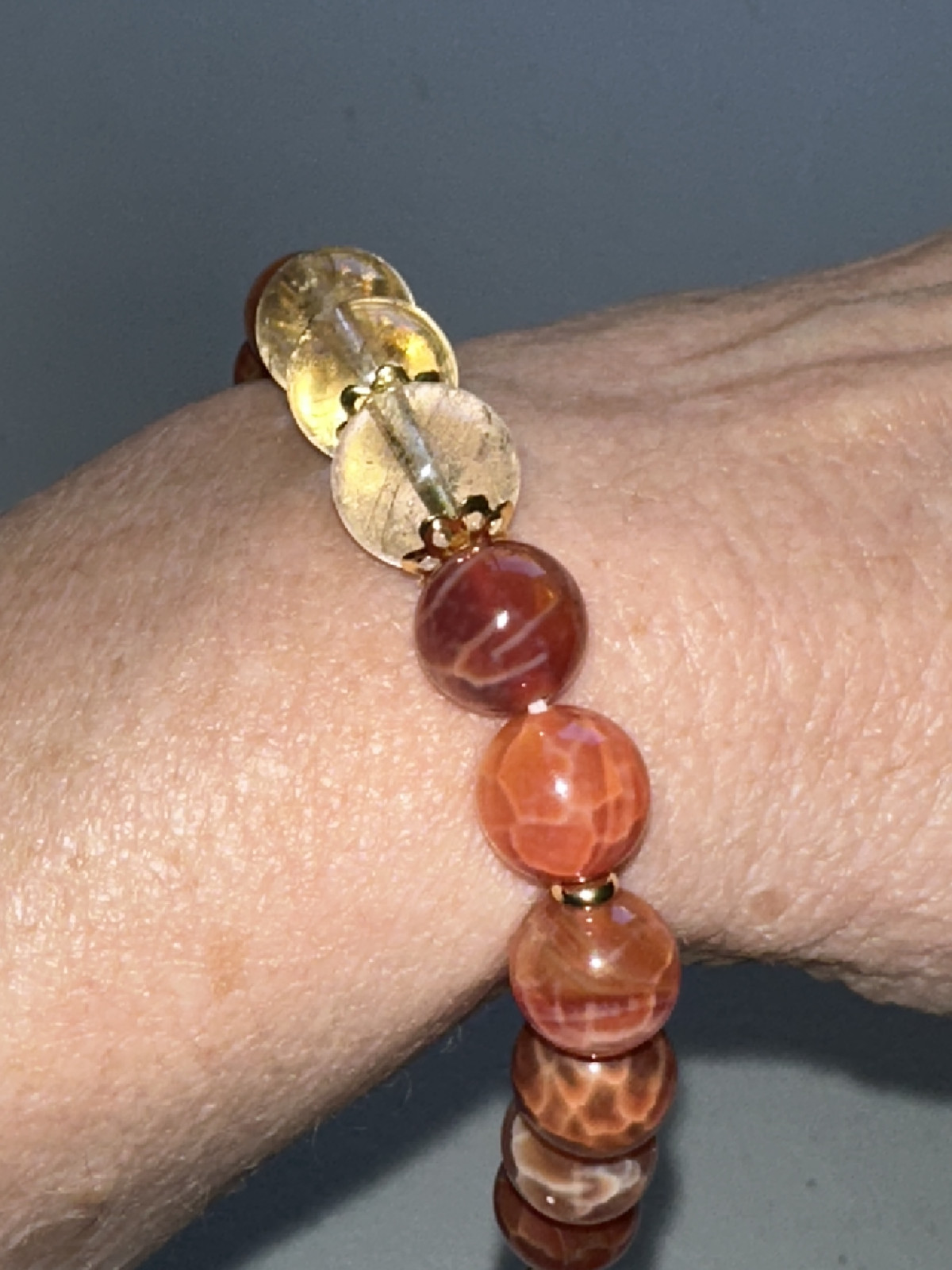 Gold Rutile Quartz/Botswana Agate 11mm,Adjustable Bracelet,Metaphysical,Jewelry