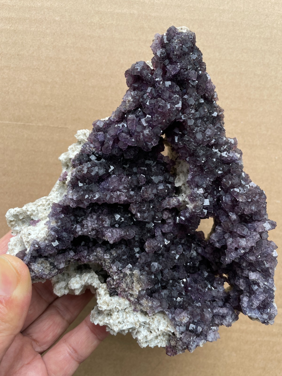 570g Natural cube fluorite on gypsum color-changing magical Landscape stone