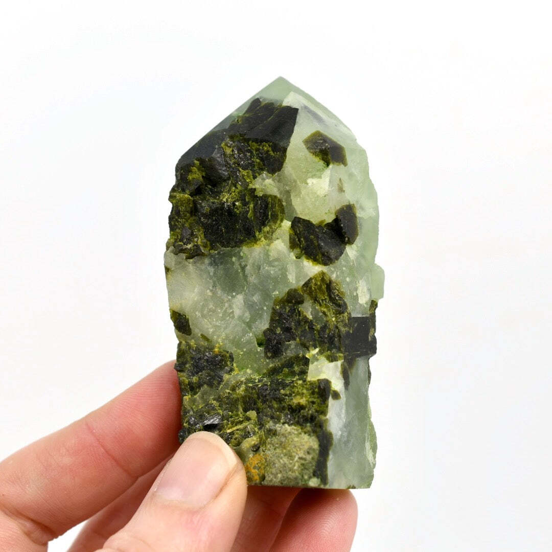 3in 147g Botryoidal Prehnite Epidote Crystal Tower, Namibia
