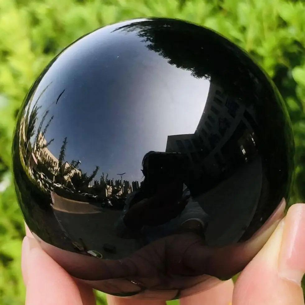 Natural Black Obsidian Sphere Healing Crystal Reiki Stone Feng Shui Home Decor