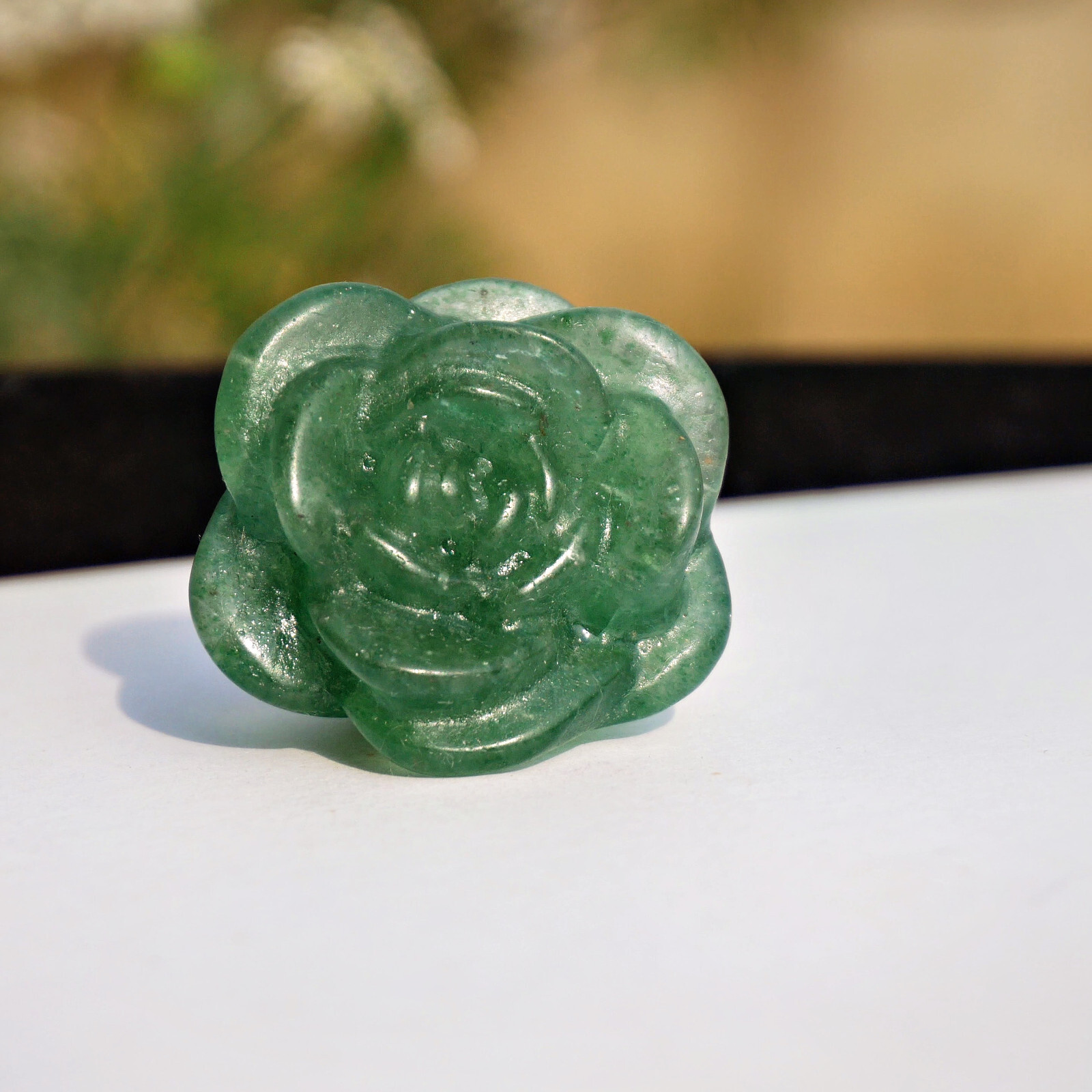1″Green Strawberry Quartz Rose Flower Figurine Crystal Carved Healing Decor Gift