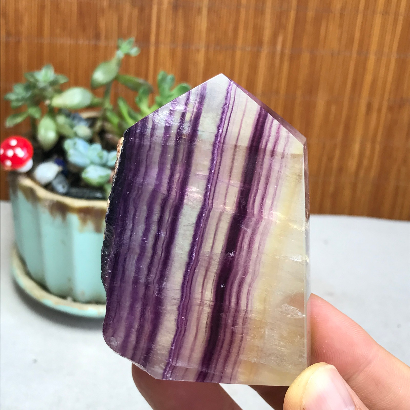 172g Natural candy Fluorite Polish/Rough wand Crystal free standing 75mm A1301