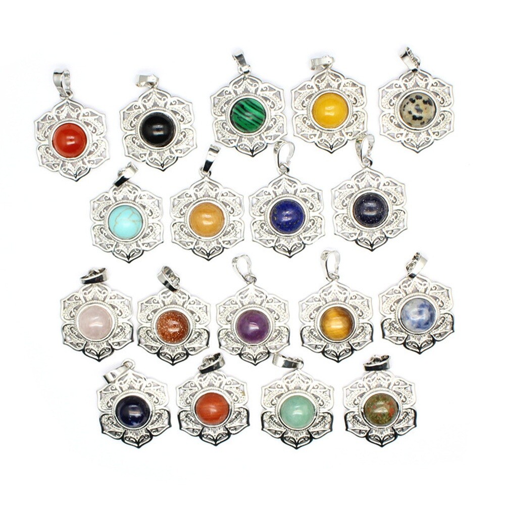 1x Round Bead Mini Crystal Flower Pendant Stone Gemstone Jewelry Healing Reiki