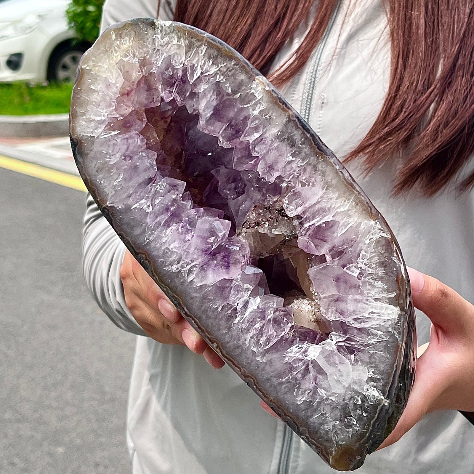 8.37LB High quality agate amethyst coin bag specimen home decoration