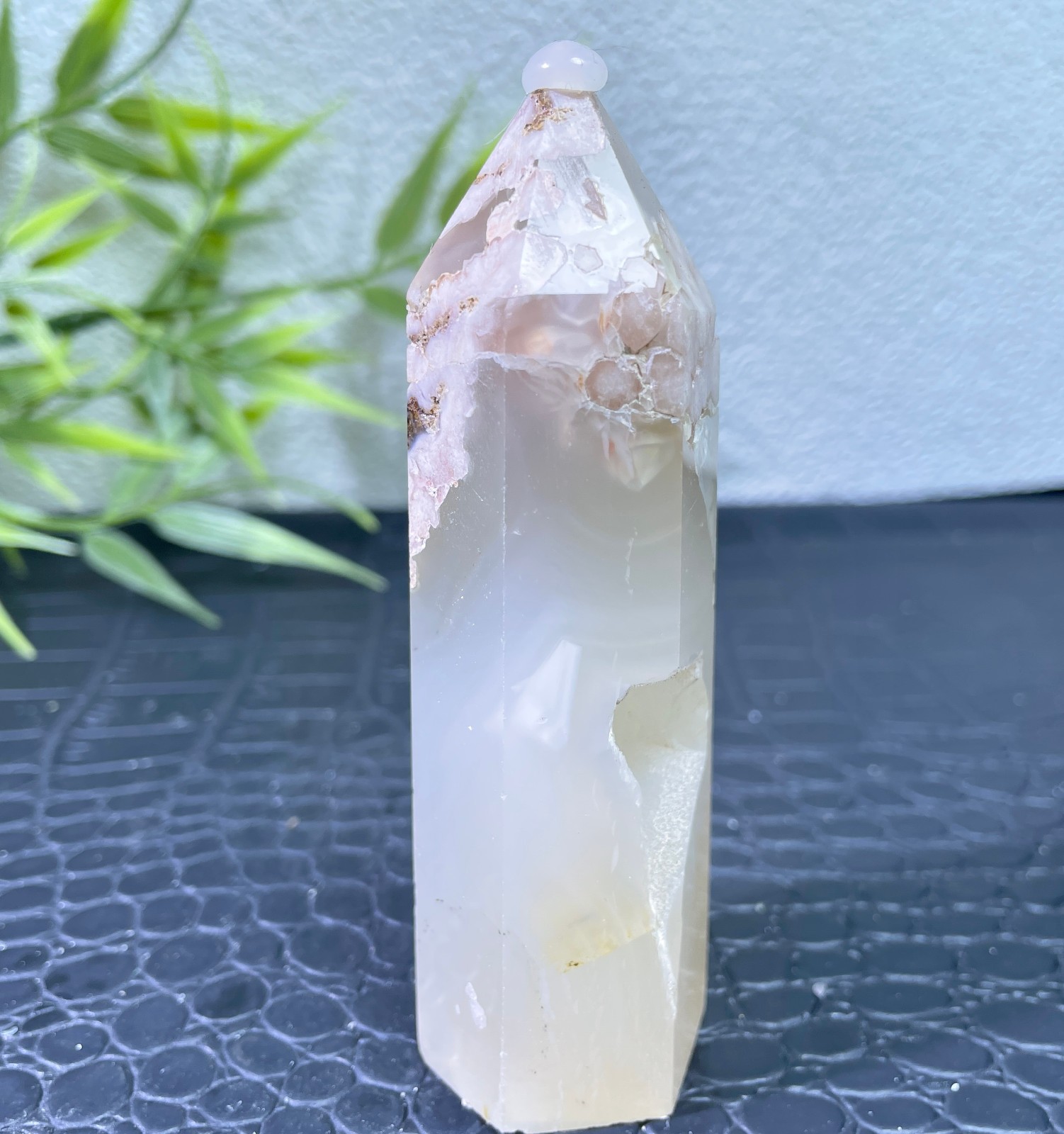 135g Natural cherry blossom agate crystal obelisk healing