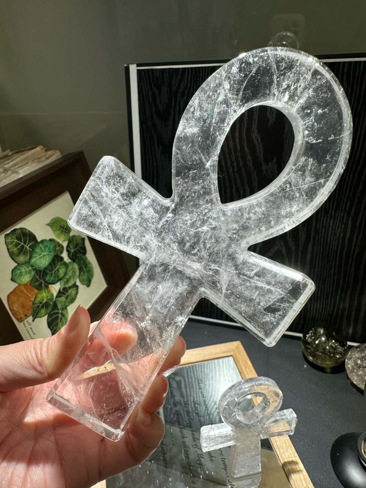 5.9″ Natural Clear Crystal Ankh Cross Carved quartz crystal Skull Reiki heal 1pc