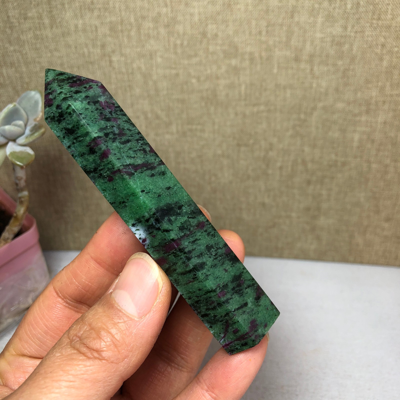 95mm rare Natural red green epidote wand Obelisk Crystal specimens 75g A2909