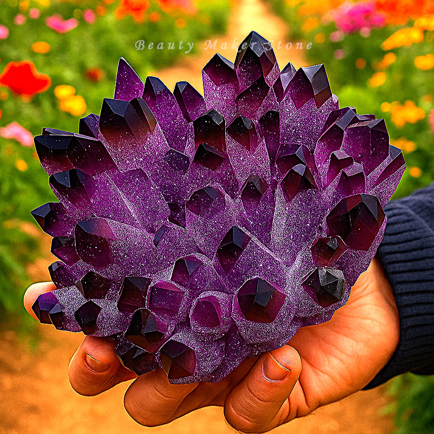 300G Natural Violet Amethyst Phantom Geode Quartz Cluster Crystal Home Decor