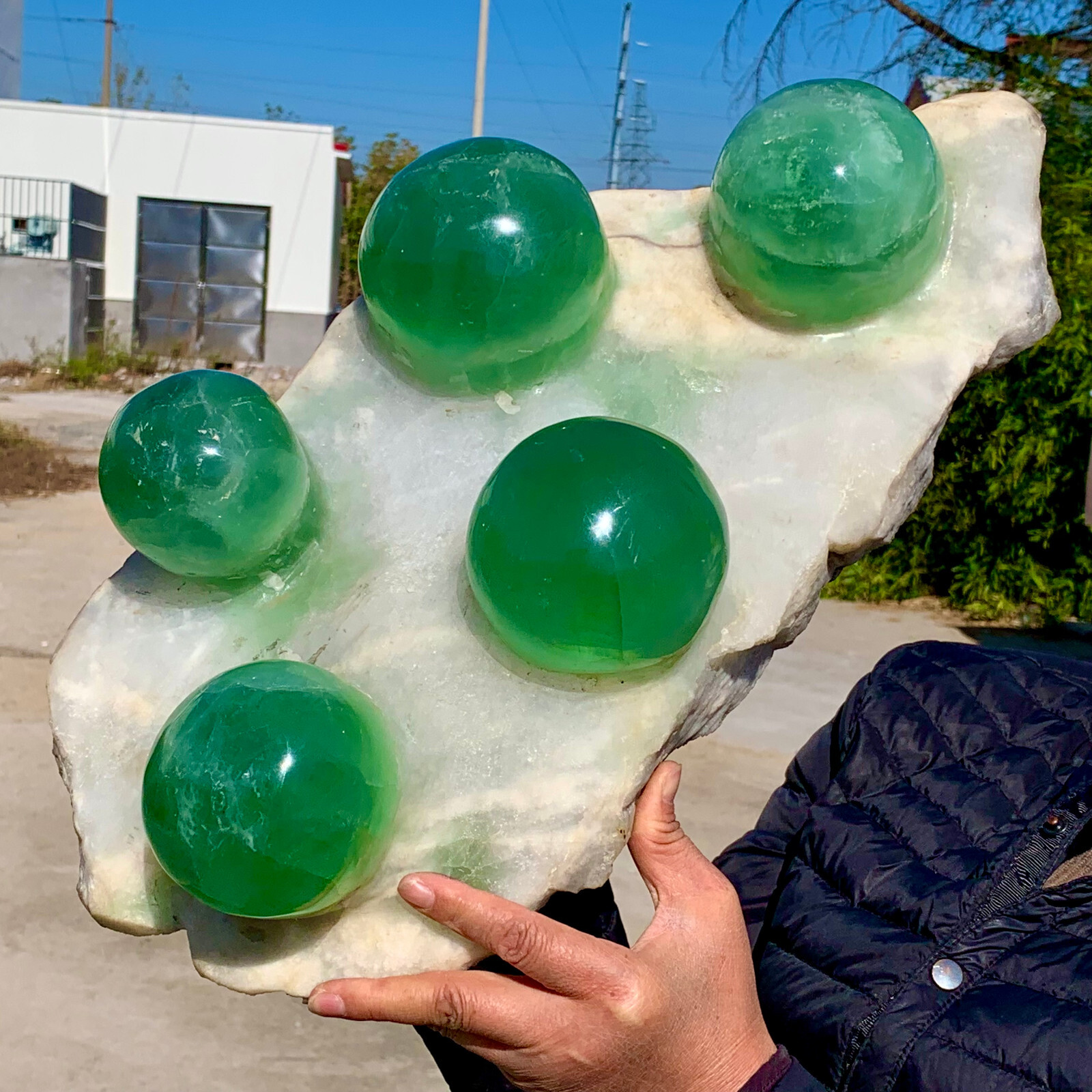 34.54LB Natural green spherical fluorite crystal cluster mineral sample