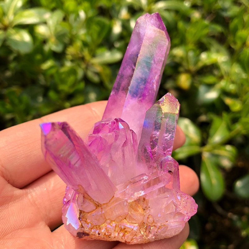 50g Natural Pink Aura Titanium Quartz Crystal Cluster Healing reiki VUG Specimen
