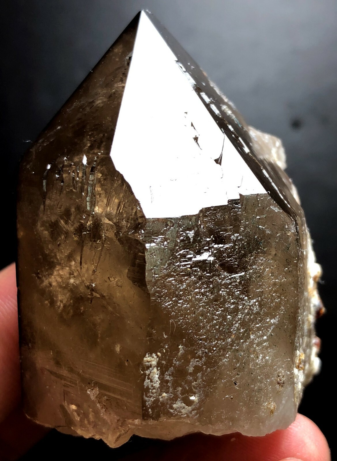 146g 1PC Brand new Rare Black SMOKY QUARTZ Crystal Point&Garnet Spessartine W464
