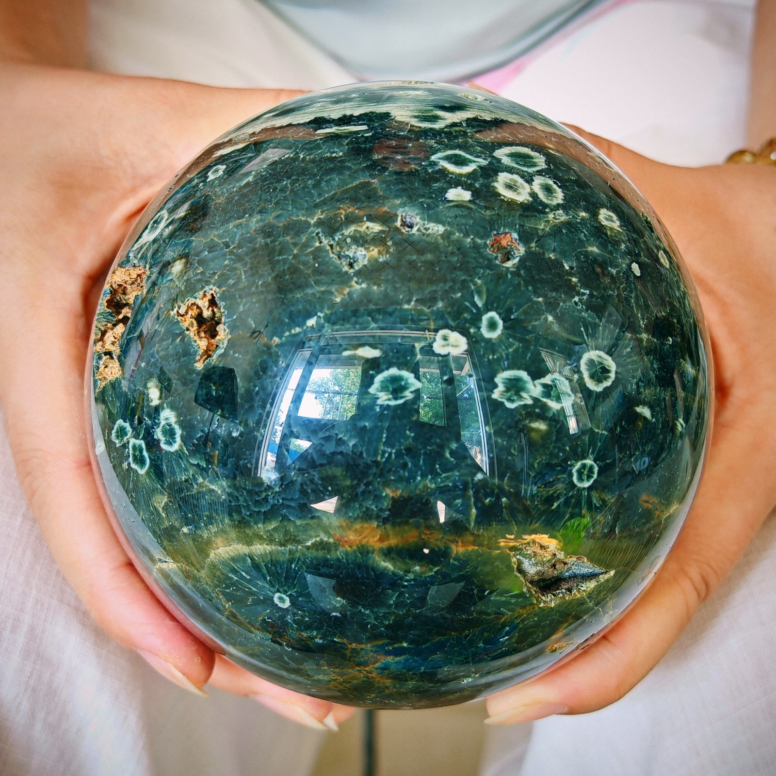4.62LB Natural ocean jade crystal ball, polished quartz ball 2.1kg
