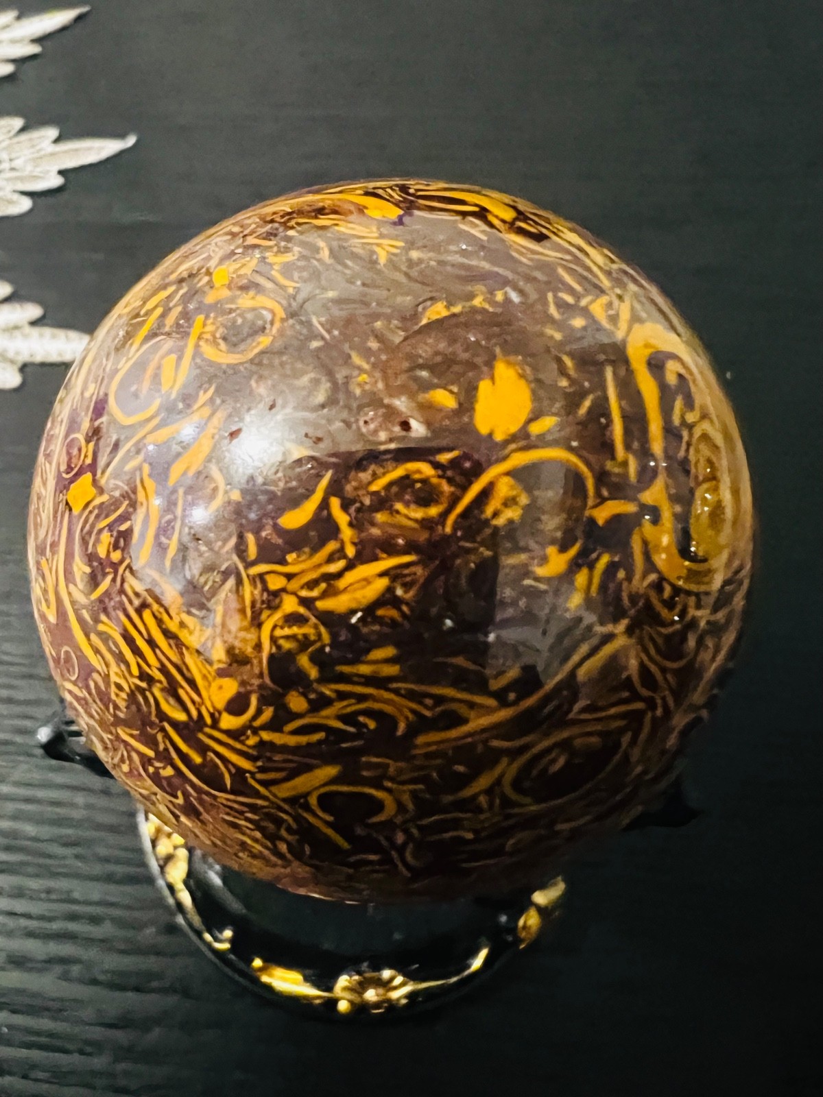 Rare Natural Calligraphy Crystal Sphere Yellow Mariam Jasper Stone 5.5 cm 228g