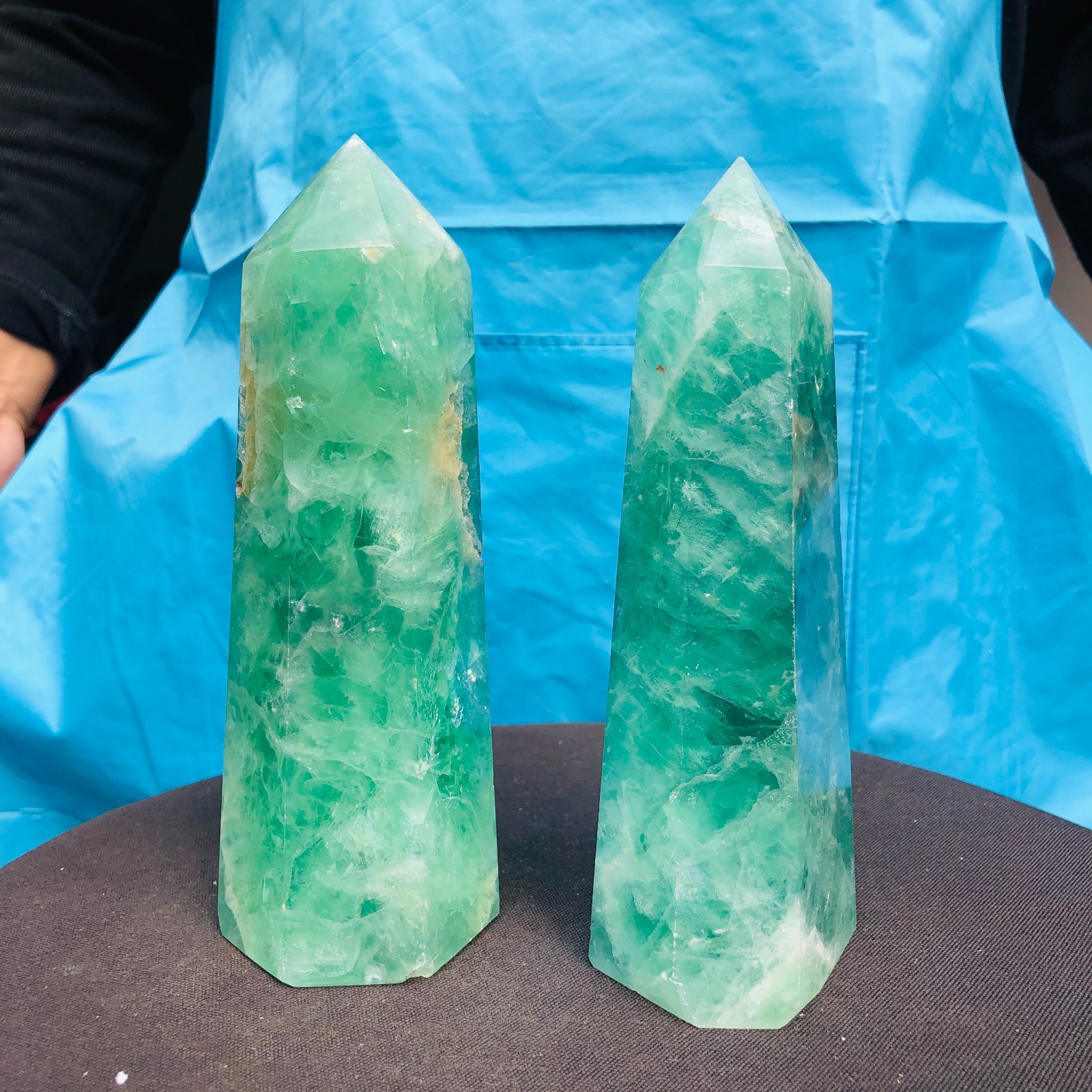 3.98LB 2Pcs Natural Colourful Fluorite Obelisk Quartz Crystal Tower Healing