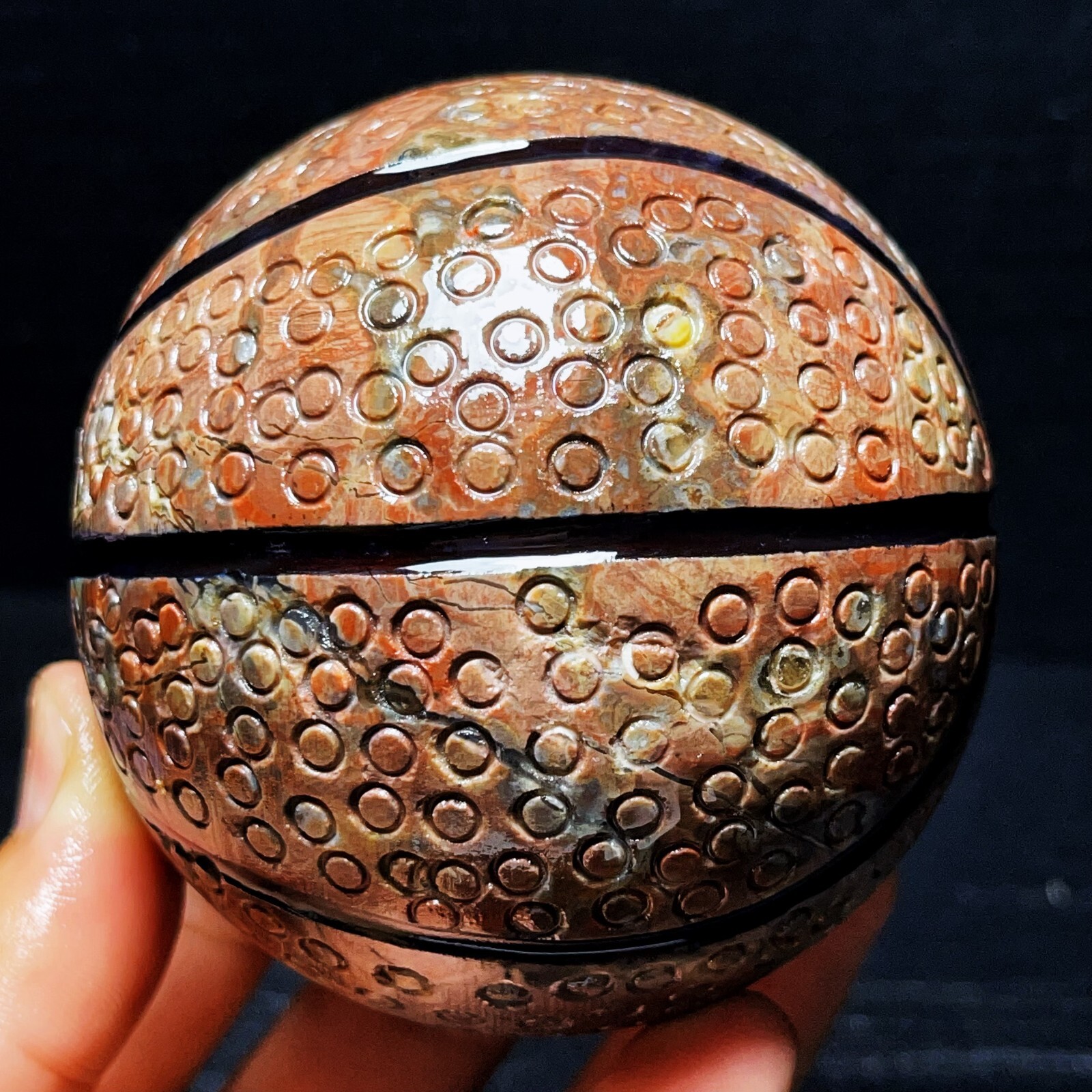 TOP 715G Natural Polished Basketball Agate Sphere Crystal Ball Healing L2314