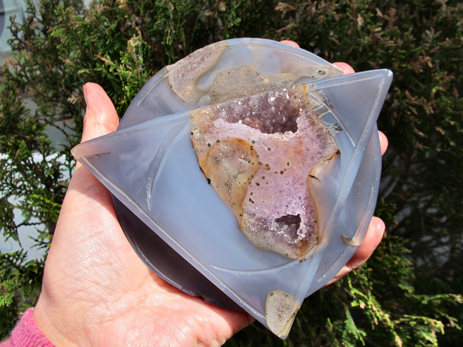 Agate Amethyst Druzy Triangle Circle & stand Crystal Healing Natural Polished