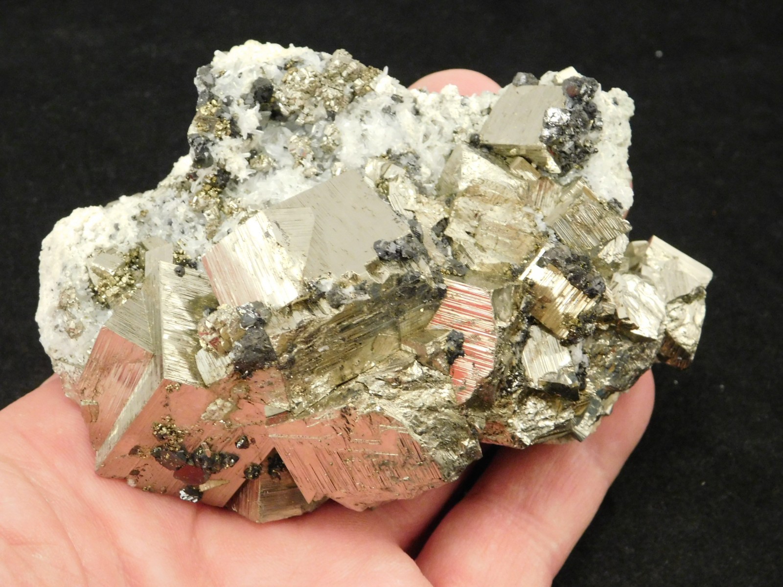 Big! PYRITE Crystal CUBE Cluster with Sphalerite and Druzy Quartz! Peru 471gr