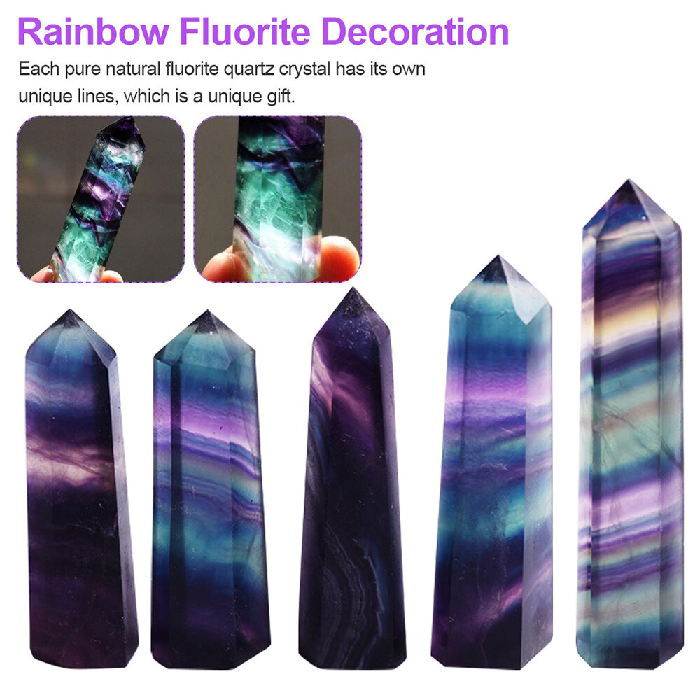 10PCS Rare Natural Rock Fluorite Quartz Crystal Stone Point Healing Wand Obelisk