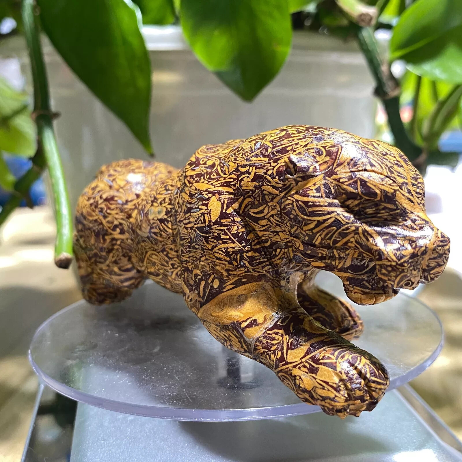 1pc Natural calligraphy jasper Quartz Carved Crystal Leopard Skull Reiki Healing