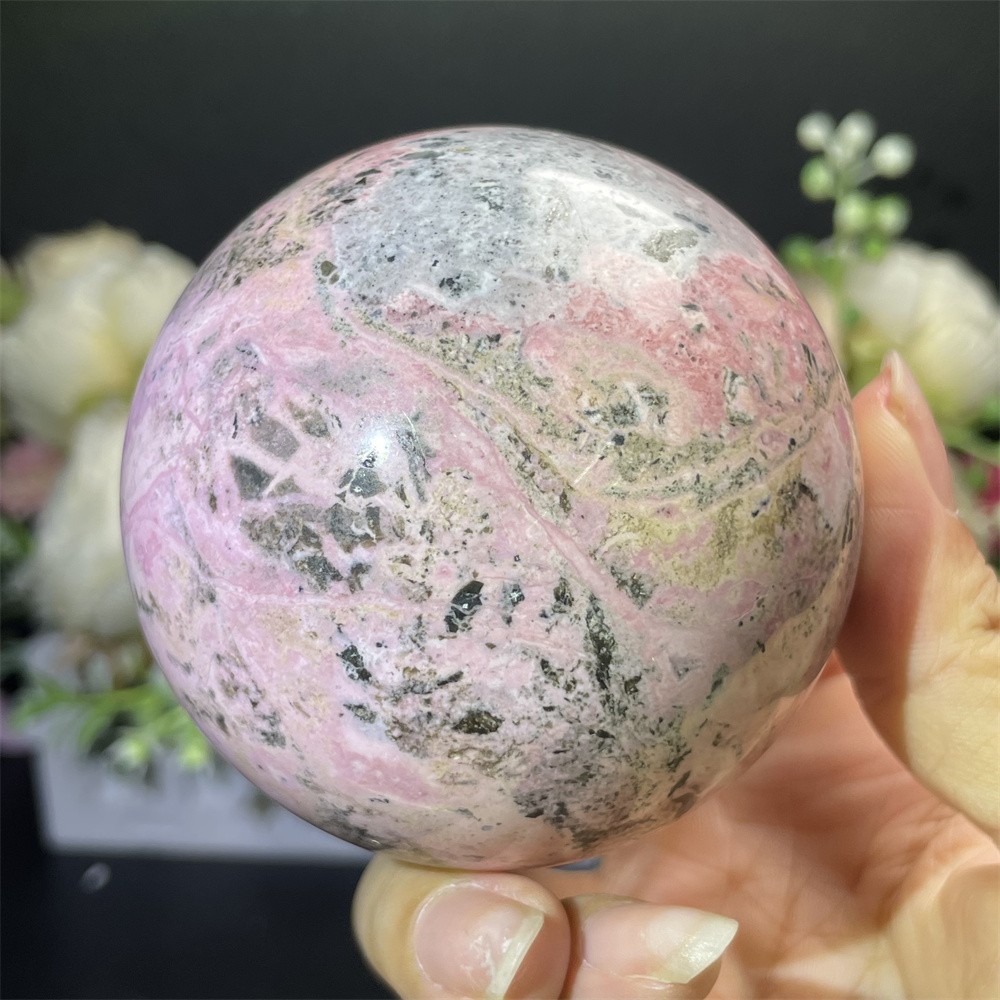 1.4LB 2.7″ Natural Peru Rhodonite Sphere Ball Crystal Quartz Decor Healing