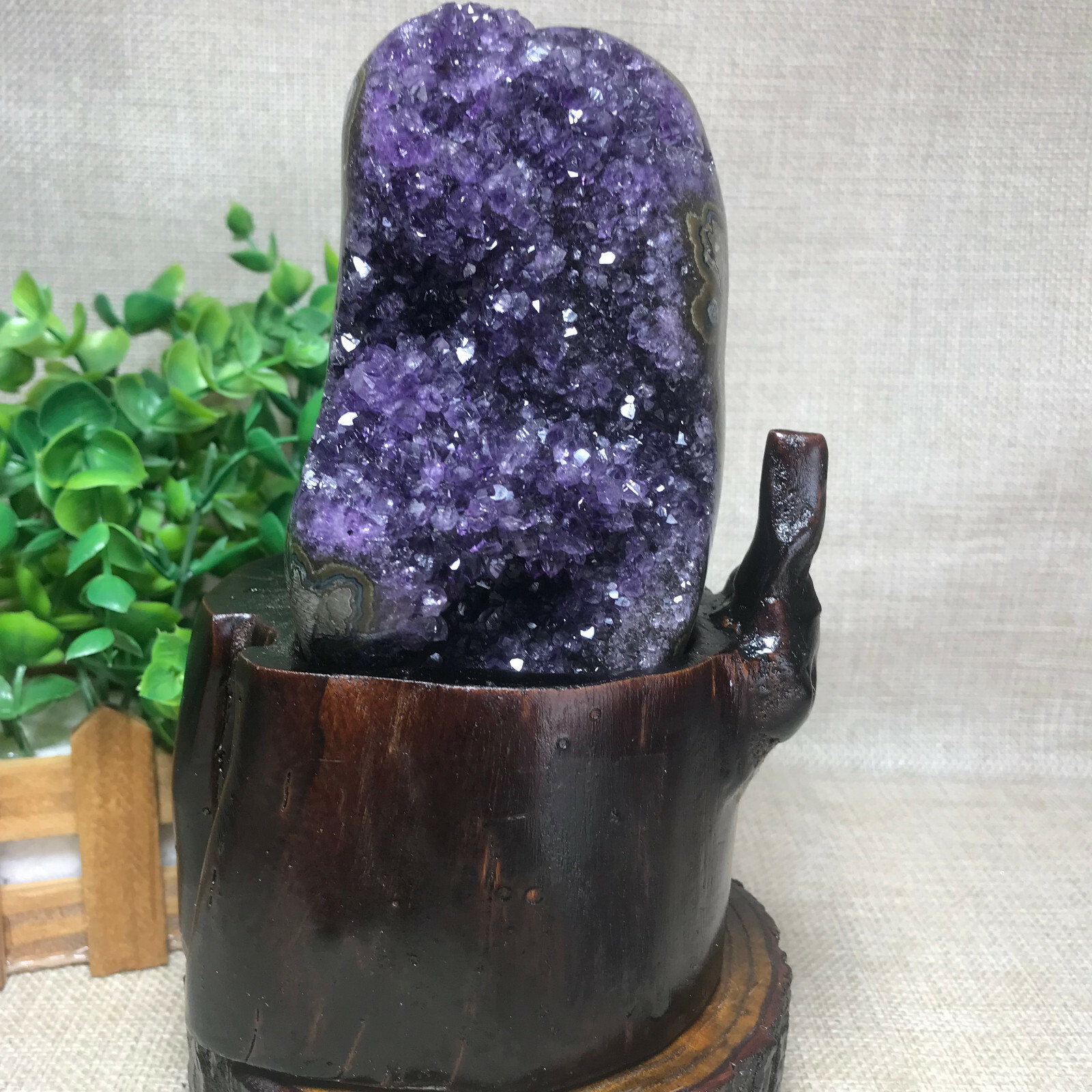 1247g Natural Uruguay Deep Purple Crystal Quartz Amethyst Geode Clusters +Stand