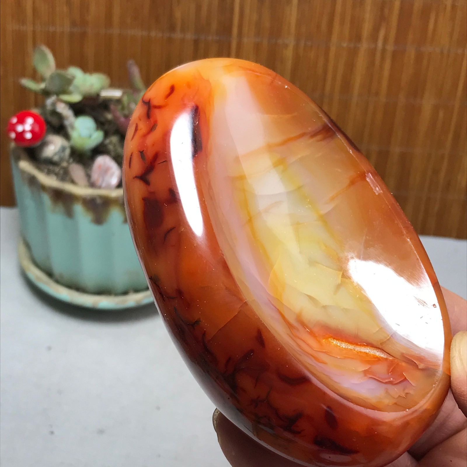 105-65-28mm Rare NATURAL red agate ashtray Hand polishing Crystal specimen A4319