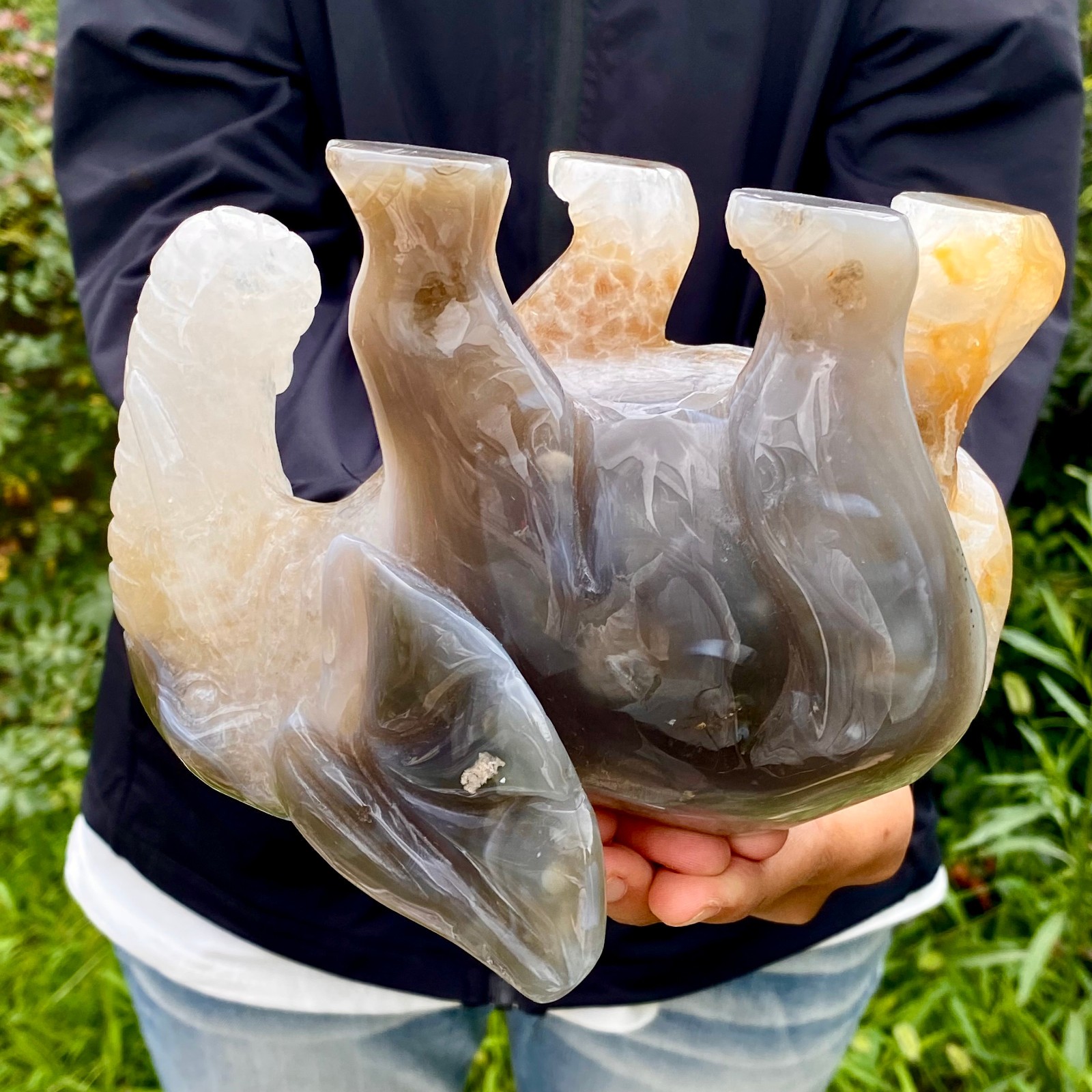 4LB Natural Agate Geode Quartz Carved Crystal Elephant Reiki Decor