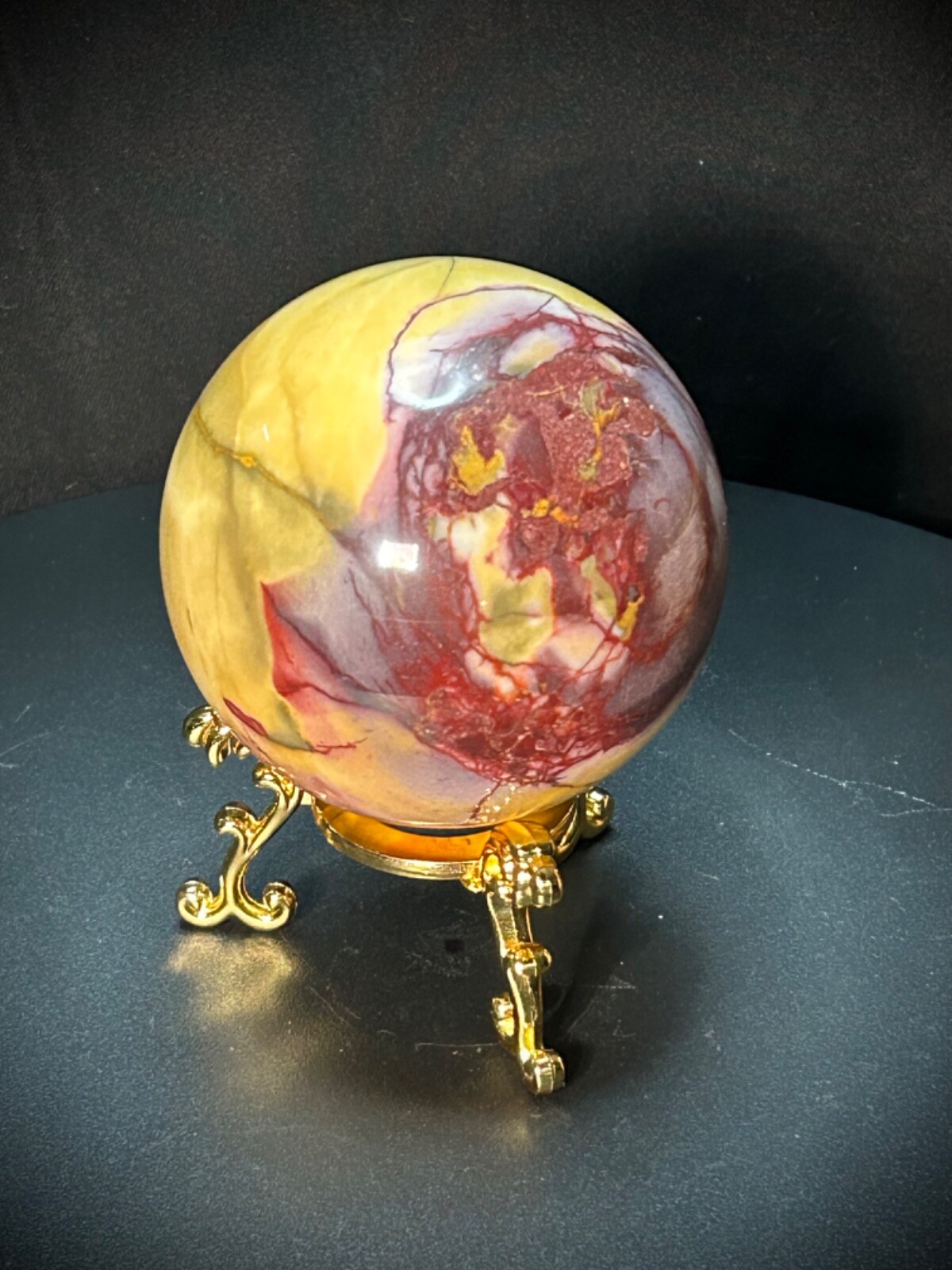 3.12″ Mookaite Jasper Sphere With Metal Stand 1lb 7.6oz