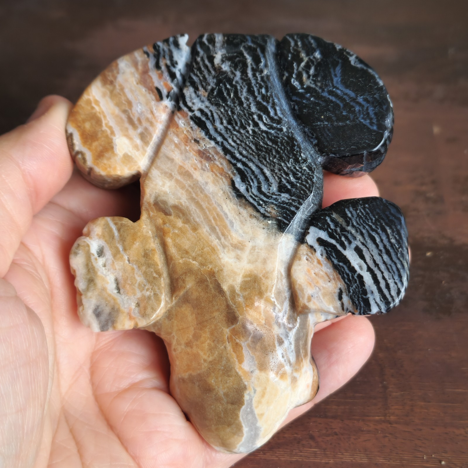 Polished Zebra w Ocean Jasper Crystal Frog Toad Carving – 278 grams – USA