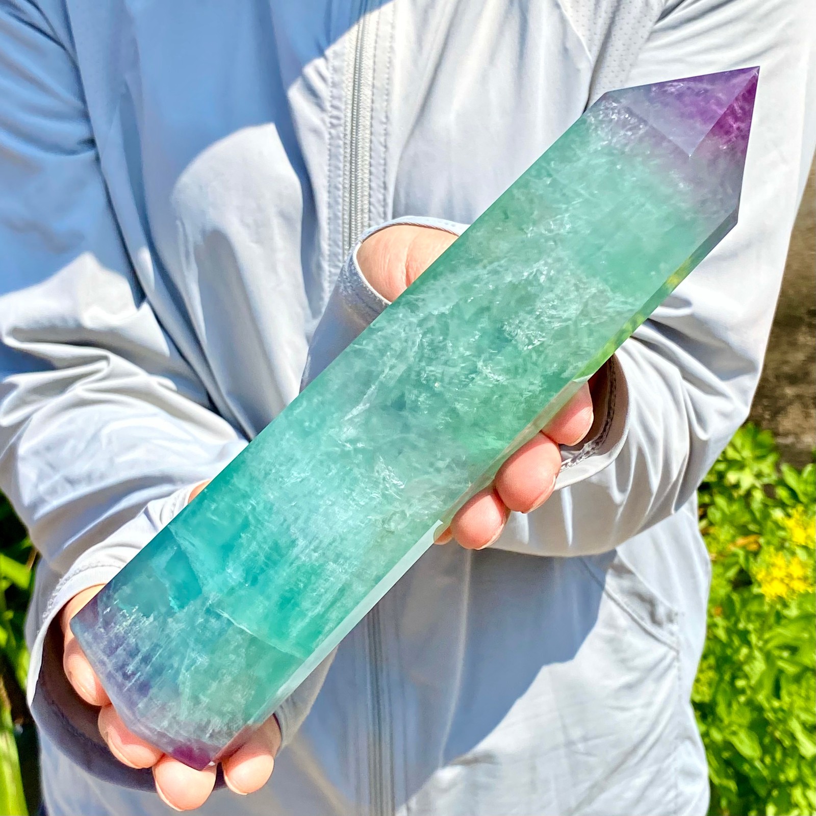 1.92LB Large Natural colored fluorite crystal column obelisk healing specimen