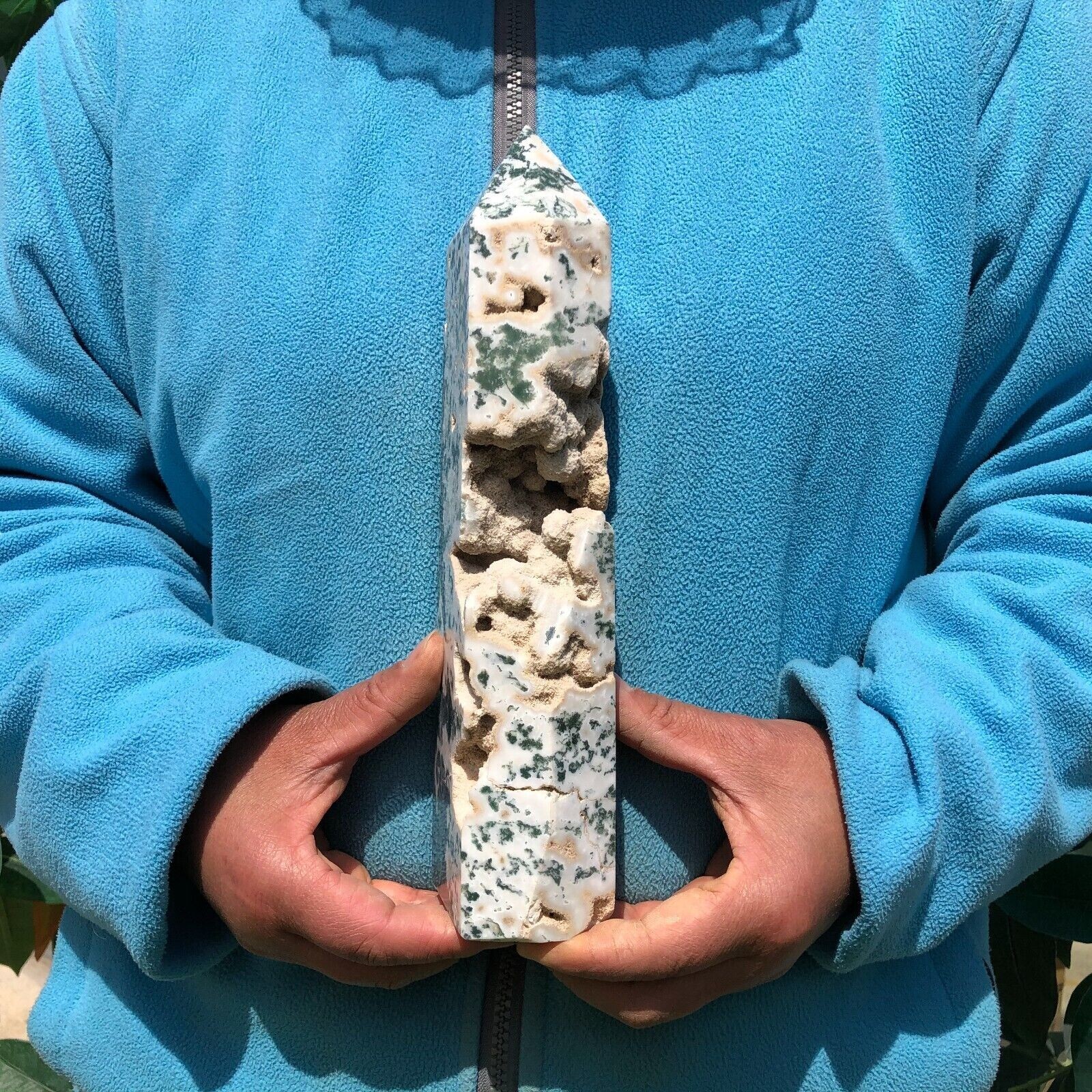 3.3 LB Natural Aquatic Agate Quartz Obelisk Crystal Point Wand Reiki Healing