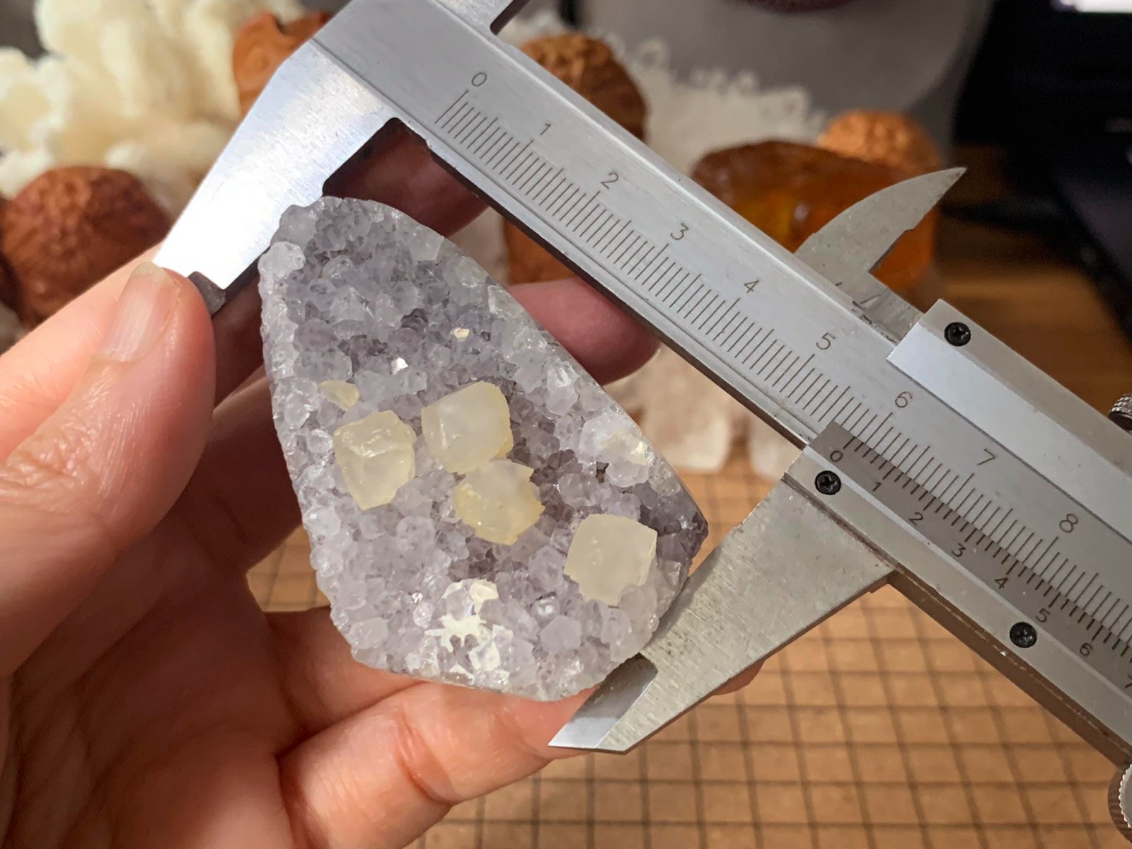 Small Amethyst & Calcite Cut Geode Quartz Crystal Cluster – 90 Grams (#185)