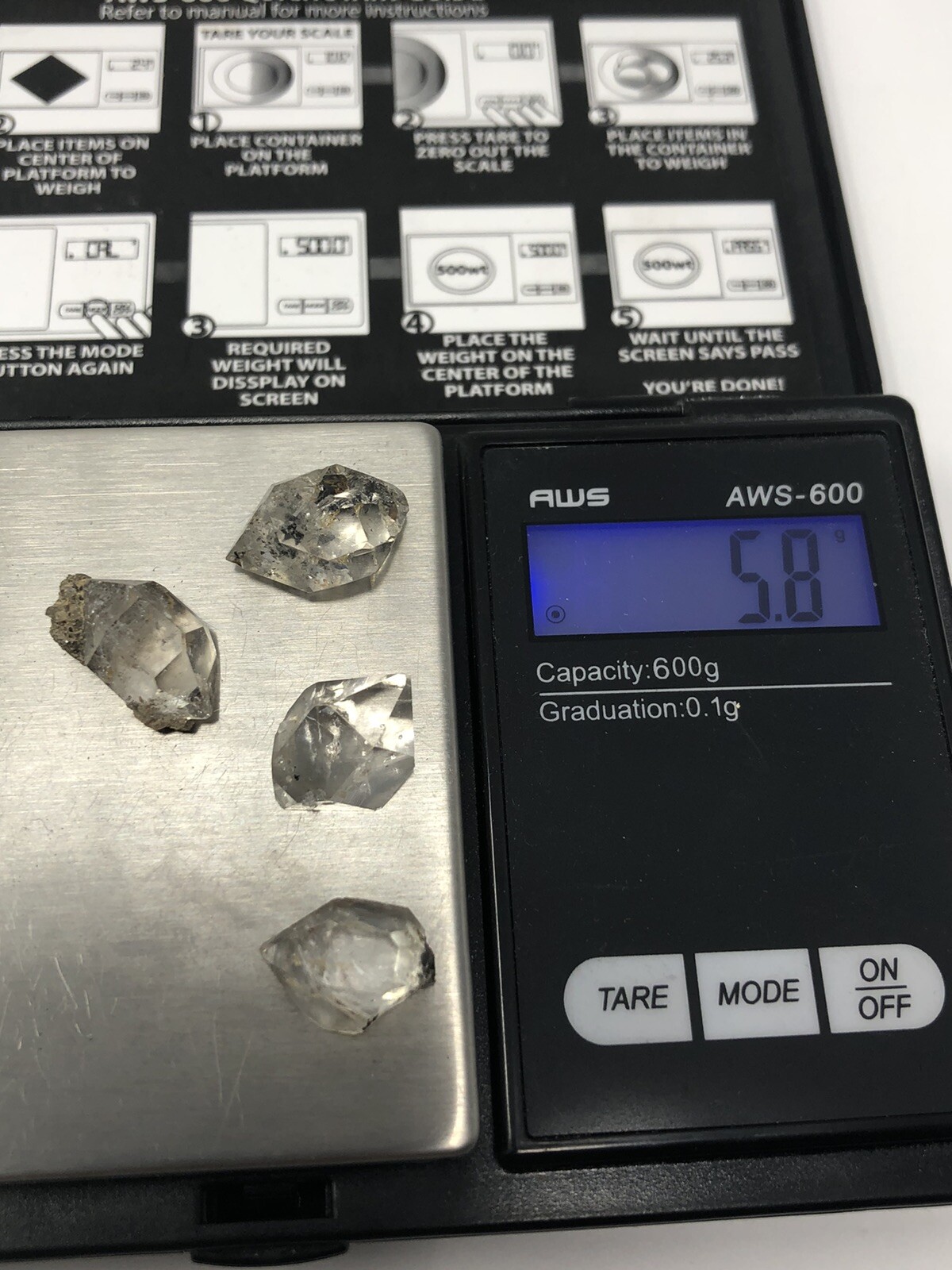 4 Piece Set Collection Herkimer Diamond Quartz 5.8g raw & Water Washed Only C1