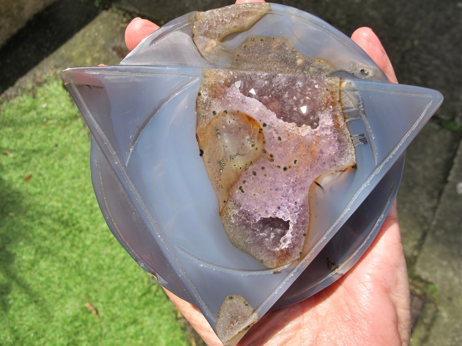 Agate Amethyst Druzy Triangle Circle & stand Crystal Healing Natural Polished