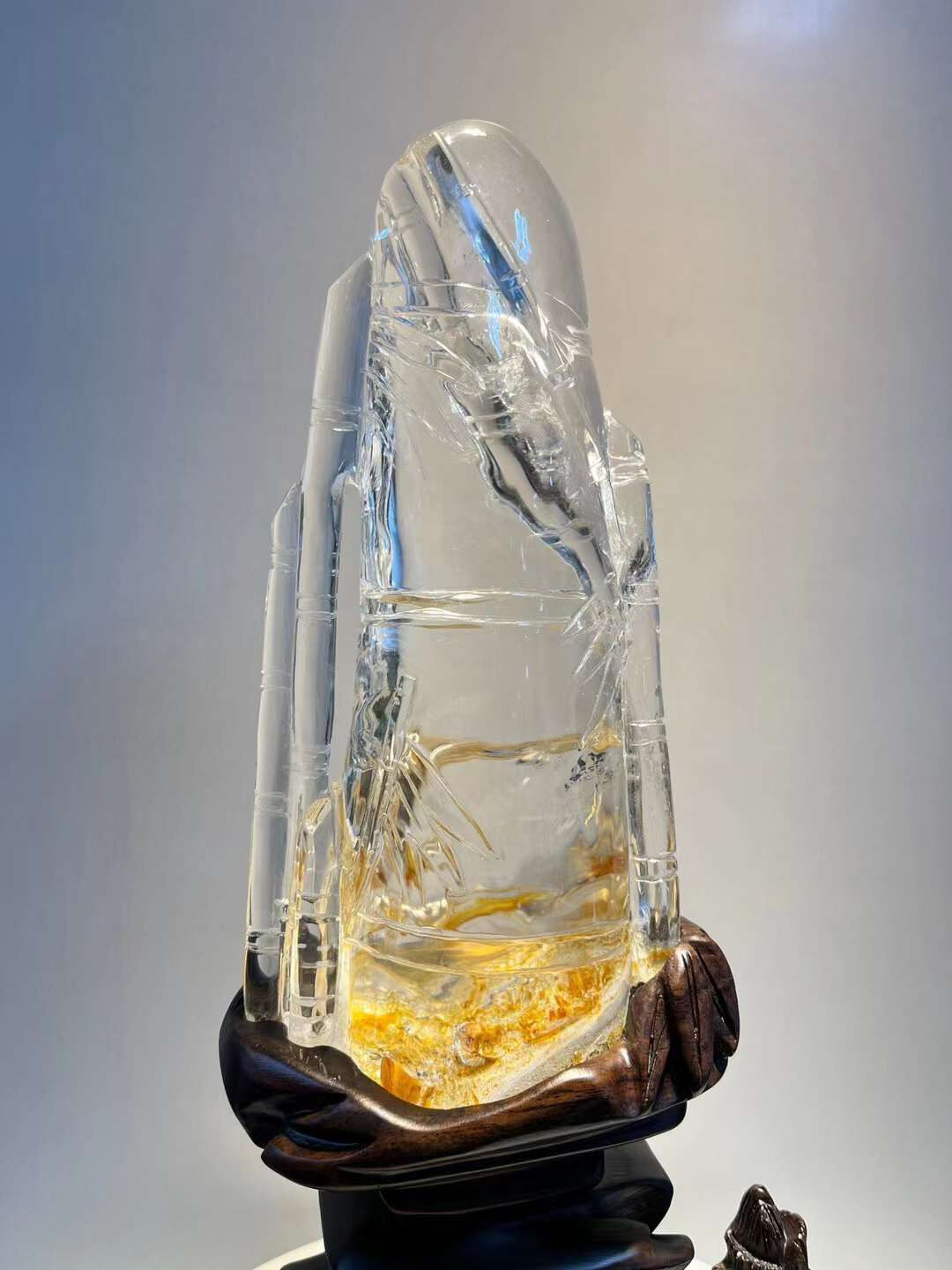 3.76LB Top Natural gold healer clear quartz bamboo Obelisk Crystal Wand Tower