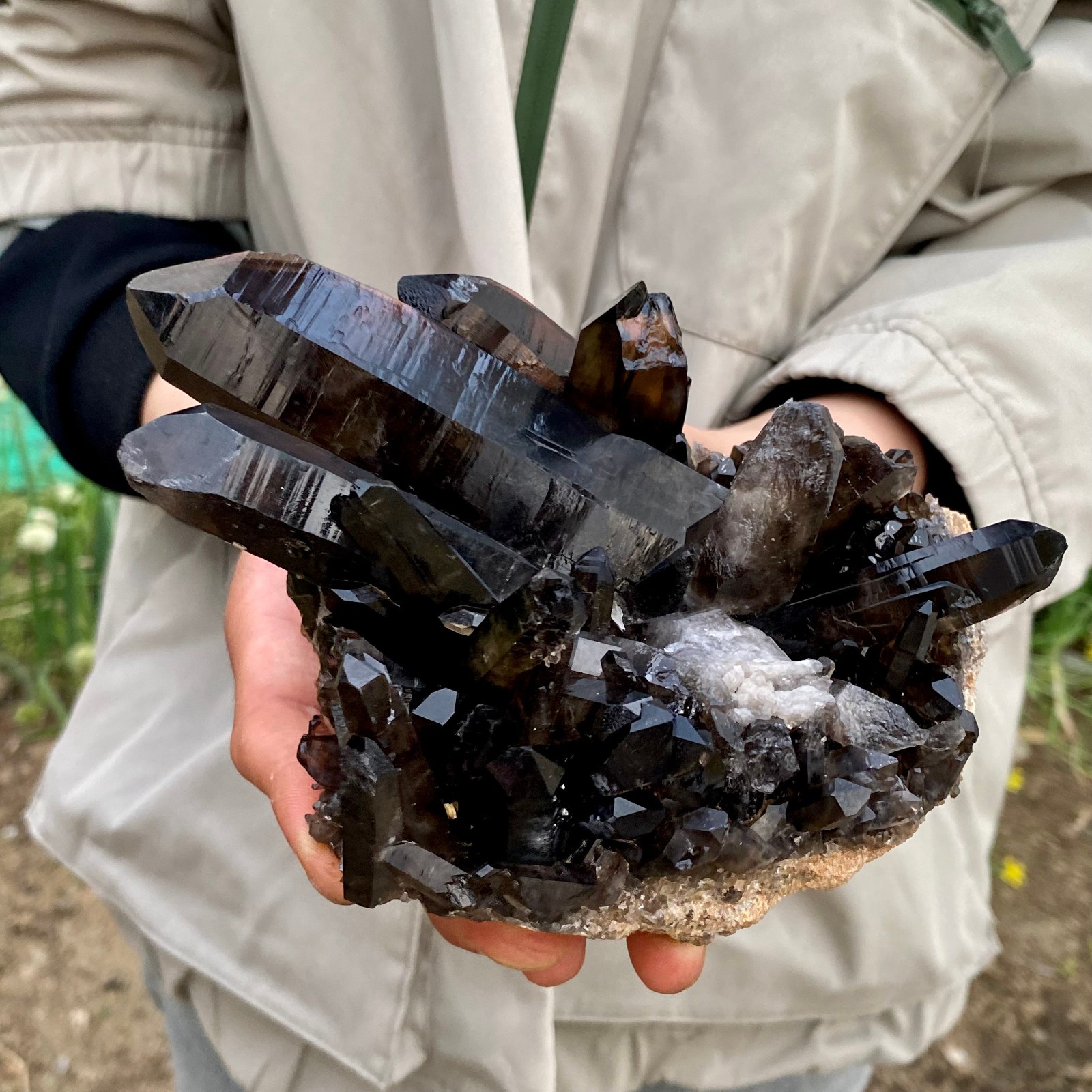 1.92LB Natural Smoky Black Quartz Cluster Crystal raw Specimen Healing