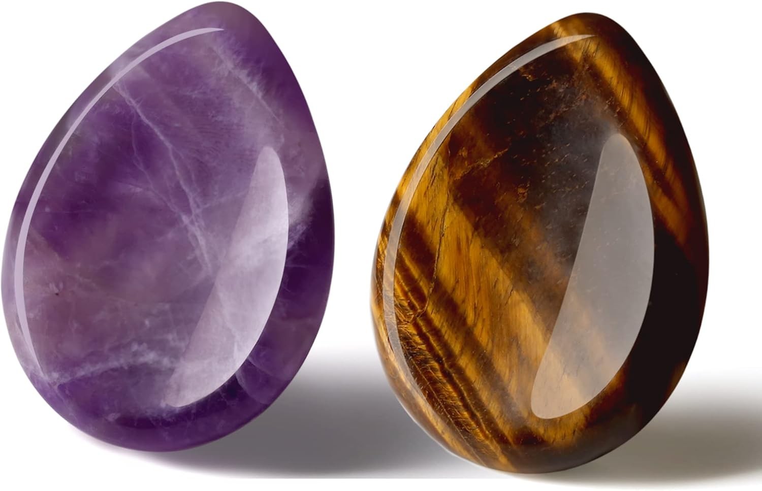 2PCS Thumb Worry Stone Amethyst Tiger’s Eye Drop, 2-amethyst+tiger’s