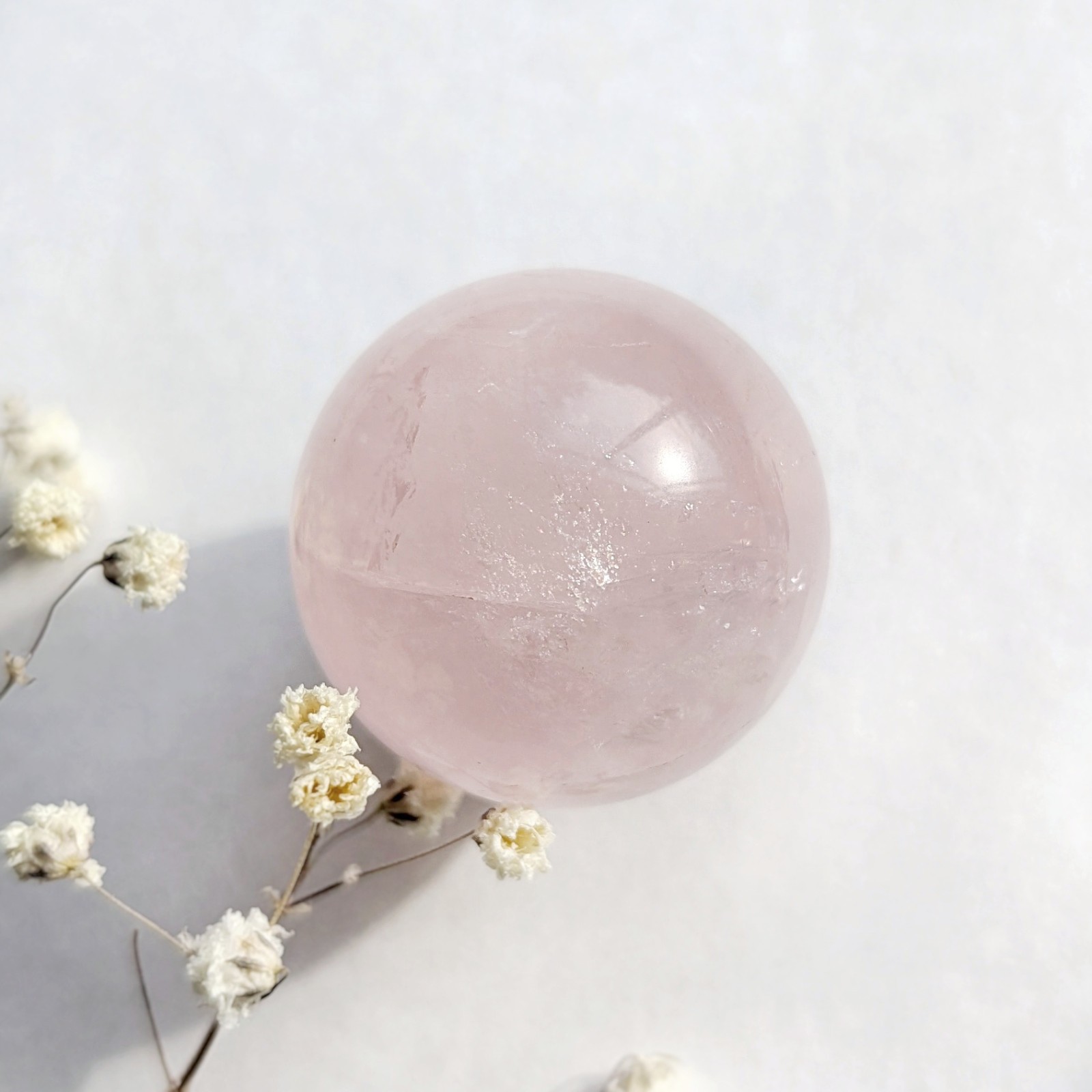 31mm sparkly milky pink star rose quartz sphere, asterism rq, pastel crystal