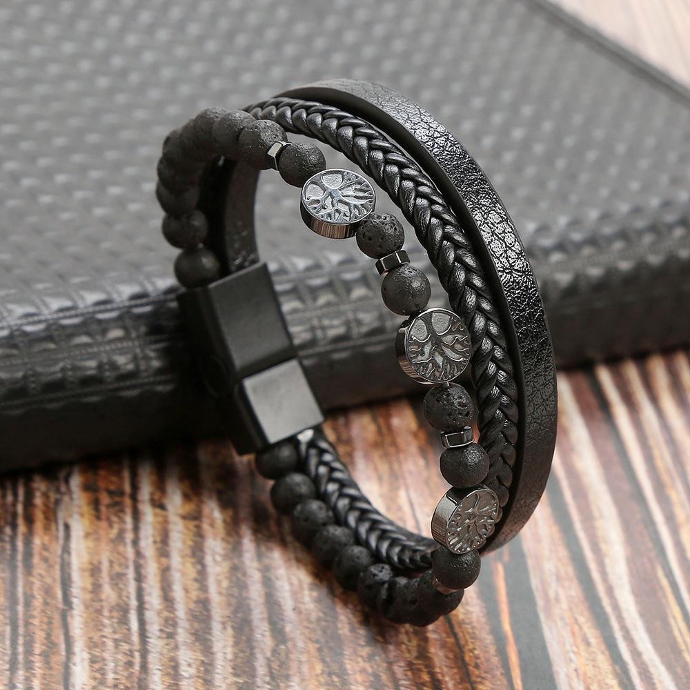 Men’s Classic Tiger Eye Beaded Leather Bracelet Multi Layer Elegant Jewelry Gift