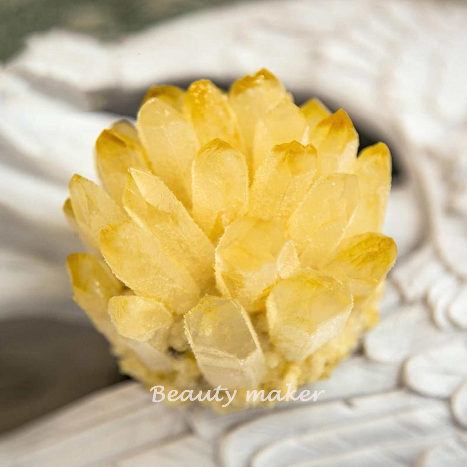 300g Natural Citrine Quartz Geode Cluster Yellow Crystal Collection Home Decor